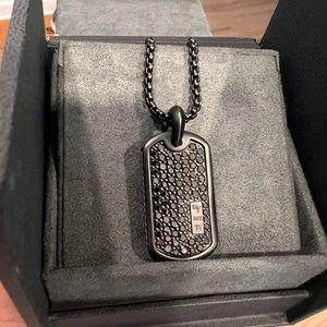 Lightly worn 3x David Yurman dog tag diamond pendant & necklace.